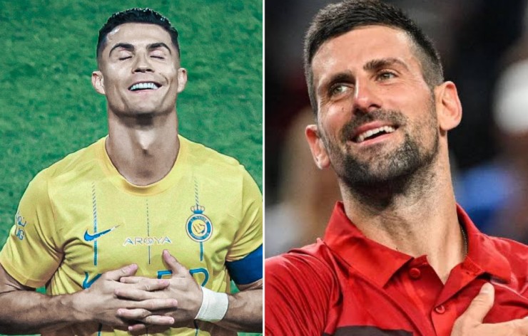 Djokovic (bên phải) chưa giải nghệ vì muốn noi gương Ronaldo (bên trái)