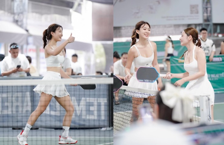 Hot girl "vén váy" xuất hiện như công chúa, đánh cặp pickleball với Chi Pu - 1