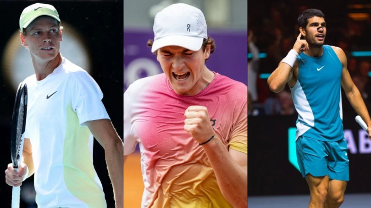 Sinner (bên trái) có thể lấy số 1 của Alcaraz (bên phải) nếu vô địch Paris Masters, Fonseca (giữa) lần đầu vào top 30