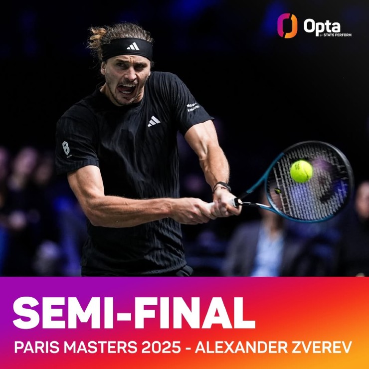 Zverev có 4 lần vào bán kết tại Paris Masters