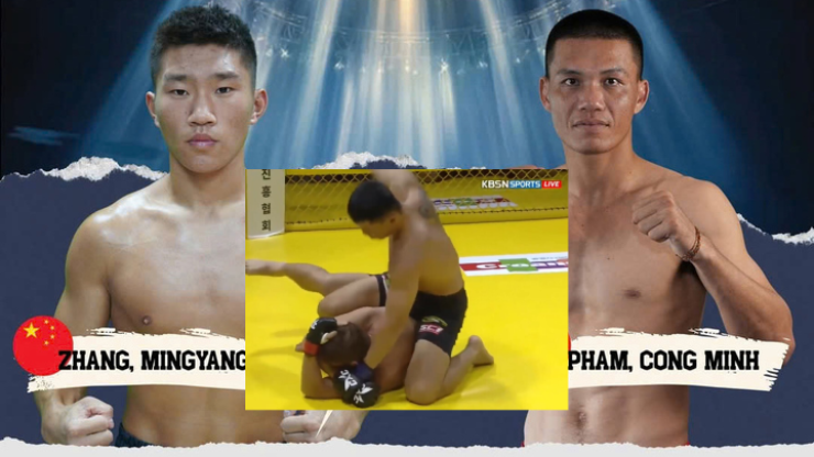Công Minh (bên phải) thể hiện sự vượt trội hoàn toàn so với đối thủ người Trung Quốc (bên trái)