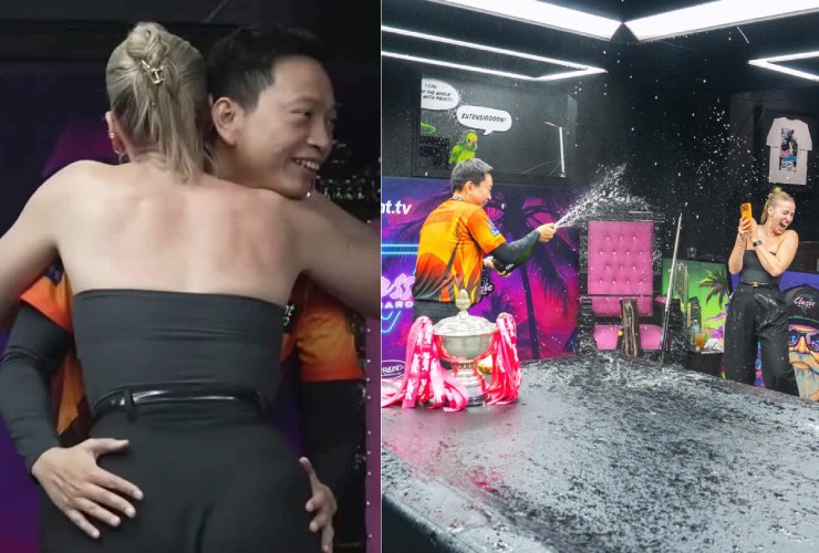 Cô gái tới chúc mừng Hoàng là Emily Frazer, CEO của Matchroom