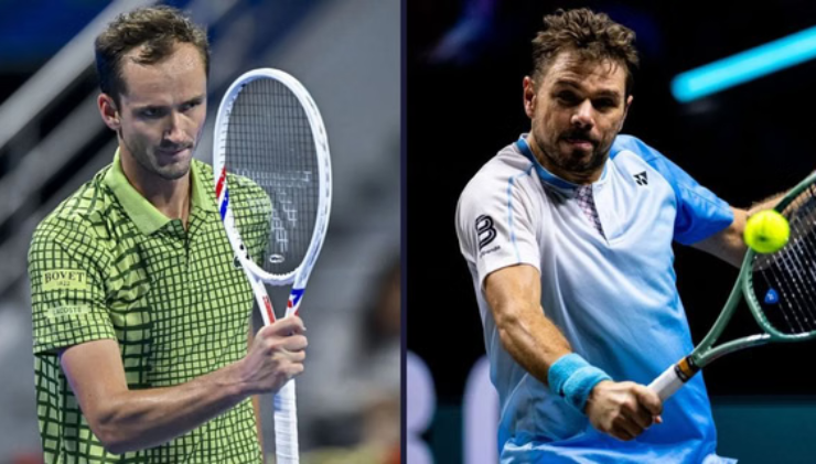 Medvedev (bên trái) so tài với Wawrinka (bên phải) lần thứ 6